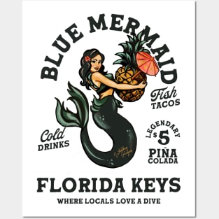 The Florida Keys Blue Mermaid Tiki Dive Bar Posters and Art